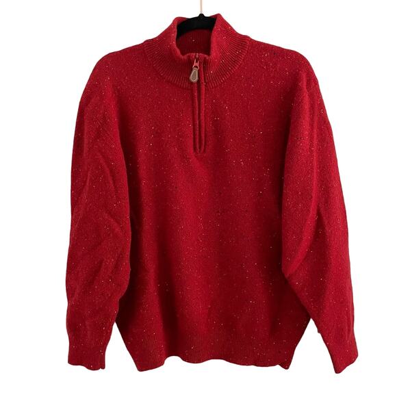 Jos A Bank Mens XL Quarter Zip Pullover Sweater Lambswool Blend Red Funnel Neck - Picture 1 of 9
